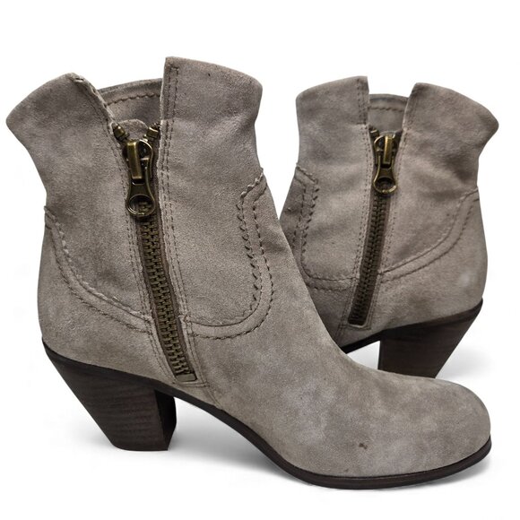 Sam Edelman Louie Suede Heeled Booties Women's Tan Western Fringe Cowgirl 6.5 - Picture 4 of 11